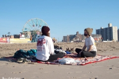 December 13,2020 Coney Island Polar Bear Club enjoys beautiful weather while people stroll the boardwalk and enjoy the sunny weather before the predicted snow storm to hit the East Coast on Wednesday.Alex and Ava