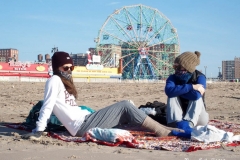 December 13,2020 Coney Island Polar Bear Club enjoys beautiful weather while people stroll the boardwalk and enjoy the sunny weather before the predicted snow storm to hit the East Coast on Wednesday.Alex and Ava