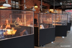 New York- Iconic Steakhouse Peter Luger enlists Madame Tussauds wax figures for 
"safe" indoor dining experience during the corona virus. Celebrity wax figures fill seats for socially distancing dining. The figures are Audrey Hepburn, Jon Hamm,Jimmy Fallon, and Al Roker