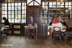 New York- Iconic Steakhouse Peter Luger enlists Madame Tussauds wax figures for 
"safe" indoor dining experience during the corona virus. Celebrity wax figures fill seats for socially distancing dining. The figures are Audrey Hepburn, Jon Hamm,Jimmy Fallon, and Al Roker