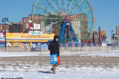 January 30, 2022 New York  
The day after a Nor'Easter hit New York City with 11 inches of snow the Coney Island Polar Bear Club  braved the cold 15 degree Fahrenheit temperature and jumped into the frigid Atlantic Ocean to have some fun.