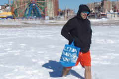 January 30, 2022 New York  
The day after a Nor'Easter hit New York City with 11 inches of snow the Coney Island Polar Bear Club  braved the cold 15 degree Fahrenheit temperature and jumped into the frigid Atlantic Ocean to have some fun.
