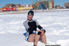 January 30, 2022 New York  
The day after a Nor'Easter hit New York City with 11 inches of snow the Coney Island Polar Bear Club  braved the cold 15 degree Fahrenheit temperature and jumped into the frigid Atlantic Ocean to have some fun.