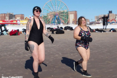 January 30, 2022 New York  
The day after a Nor'Easter hit New York City with 11 inches of snow the Coney Island Polar Bear Club  braved the cold 15 degree Fahrenheit temperature and jumped into the frigid Atlantic Ocean to have some fun.
