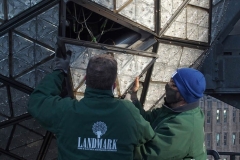December 27 , 2020   New York City . Workers on roof of One Times Square prepare the New Years Eve Ball  by replacing crystals and checking the wiring for the big night