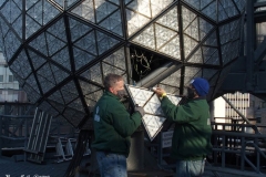 December 27 , 2020   New York City . Workers on roof of One Times Square prepare the New Years Eve Ball  by replacing crystals and checking the wiring for the big night