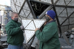 December 27 , 2020   New York City . Workers on roof of One Times Square prepare the New Years Eve Ball  by replacing crystals and checking the wiring for the big night