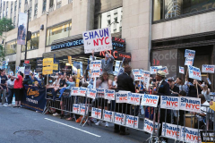 Shaun Donovan  supporters at a Pre-Debate Rally for the final Mayoral debate before Election Day.outside 30 Rockefeller Center in New York City on 15 June 2021