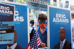 Eric Adams supporters at a Pre-Debate Rally for the final Mayoral debate before Election Day.outside 30 Rockefeller Center in New York City on 15 June 2021