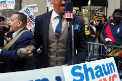 Shaun Donovan supporters at a Pre-Debate Rally for the final Mayoral debate before Election Day outside 30 Rockefeller Center in New York City