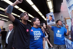 Andrew Yang supporters for the final Mayoral debate before Election Day outside 30 Rockefeller Center in New York City