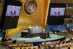 July 18, 2022  NEW YORK  United Nations 
Nelson Mandela Day. Prince Harry the Duke of Sussex gives the keynote address to members of the General Assembly