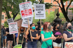 Pro reproductive protesters protested outside St. Patricks Old Cathedral in Manhattan on 
July 2, 2022 as they tried to stop religious anti abortion group from marching to a nearby abortion facility. 

Photo by Yunghi Kim/ Contact Press Images