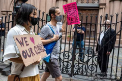 Pro-abortion activists protest outside Old St. Pat's Basilica on July 2, 2022, in New York, NY. (Photo by Gabriele Holtermann/Sipa USA)