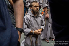 A monk prays during a pro -choice protest outside Old St. Pat's Basilica on July 2, 2022, in New York, NY. (Photo by Gabriele Holtermann/Sipa USA)