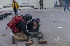 Washington, DC - January 6, 2021: Trump supporter injured by tear gas in front of Capitol building where pro-Trump supporters riot and breached the Capitol