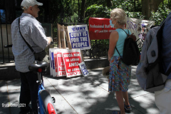 Member of the Professional Staff Congress the  college union that represents professors and college staff, protest in front of New York's City Hall.