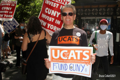 Member of the Professional Staff Congress the  college union that represents professors and college staff, protest in front of New York's City Hall.
