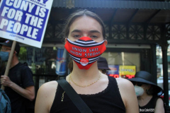 Member of the Professional Staff Congress the  college union that represents professors and college staff, protest in front of New York's City Hall.