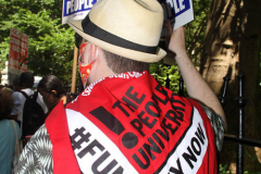 Member of the Professional Staff Congress the  college union that represents professors and college staff, protest in front of New York's City Hall.