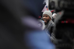 Public Advocate Jumaane Williams, speaks to protestors rallying in midtown Manhattan as they call on Governor K Hochul to provice tenant protections and extend the state;s eviction moratorium which is due to expire tomorrow,  Saturday.   Approximately 200,000 notices are set to go out.