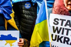 Thousands of all nationalities came together to protest the Ukrainian War in Times Square from noon well into the afternoon. Saturday, March 5, 2022. (C) Bianca Otero