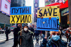 Thousands of all nationalities came together to protest the Ukrainian War in Times Square from noon well into the afternoon. Saturday, March 5, 2022. (C) Bianca Otero