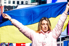 Thousands of all nationalities came together to protest the Ukrainian War in Times Square from noon well into the afternoon. Saturday, March 5, 2022. (C) Bianca Otero