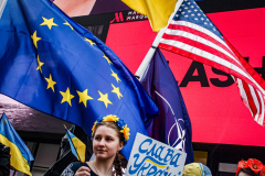 Thousands of all nationalities came together to protest the Ukrainian War in Times Square from noon well into the afternoon. Saturday, March 5, 2022. (C) Bianca Otero