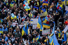 Thousands of all nationalities came together to protest the Ukrainian War in Times Square from noon well into the afternoon. Saturday, March 5, 2022. (C) Bianca Otero