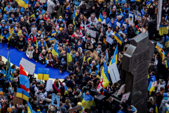 Thousands of all nationalities came together to protest the Ukrainian War in Times Square from noon well into the afternoon. Saturday, March 5, 2022. (C) Bianca Otero