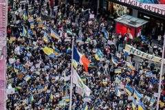 Thousands of all nationalities came together to protest the Ukrainian War in Times Square from noon well into the afternoon. Saturday, March 5, 2022. (C) Bianca Otero