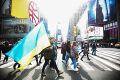 Thousands of all nationalities came together to protest the Ukrainian War in Times Square from noon well into the afternoon. Saturday, March 5, 2022. (C) Bianca Otero