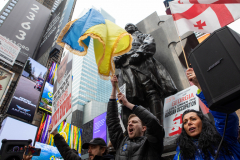 Demonstrators in Times Square protest against the War in the Ukraine and the agressor, Vladimir Putin, March 5, 2022.