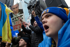 Demonstrators in Times Square protest against the War in the Ukraine and the agressor, Vladimir Putin, March 5, 2022.