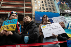 Demonstrators in Times Square protest against the War in the Ukraine and the agressor, Vladimir Putin, March 5, 2022.
