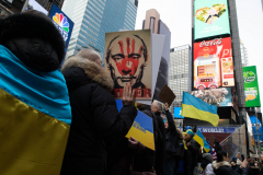 Demonstrators in Times Square protest against the War in the Ukraine and the agressor, Vladimir Putin, March 5, 2022.