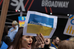 Demonstrators in Times Square protest against the War in the Ukraine and the agressor, Vladimir Putin, March 5, 2022.