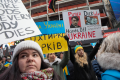 Demonstrators in Times Square protest against the War in the Ukraine and the agressor, Vladimir Putin, March 5, 2022.