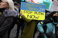 Demonstrators in Times Square protest against the War in the Ukraine and the agressor, Vladimir Putin, March 5, 2022.