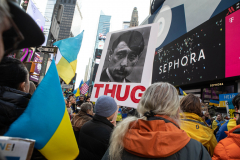 Demonstrators in Times Square protest against the War in the Ukraine and the agressor, Vladimir Putin, March 5, 2022.
