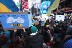 March 5, 2022: A demonstration supporting the Ukraine against the recent attack by Russia took place in Times Square.