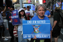 New York,Assembly Members Daniel Rosenthal and Simcha Eichenstein hold a protest to #EndJewHatred at Ben & Jerry’s, and to oppose antisemitic and illegal commercial boycotts against Jews and Israel. Ben & Jerry’s at 200 W. 44th Street, Manhattan. HeshyTischler  stirs up the crowd. and a counter protest backing Ben & Jerry's was held across the street from the anti Ben & Jerry's protest