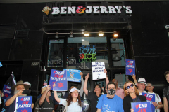 New York,Assembly Members Daniel Rosenthal and Simcha Eichenstein hold a protest to #EndJewHatred at Ben & Jerry’s, and to oppose antisemitic and illegal commercial boycotts against Jews and Israel. Ben & Jerry’s at 200 W. 44th Street, Manhattan. HeshyTischler  stirs up the crowd. and a counter protest backing Ben & Jerry's was held across the street from the anti Ben & Jerry's protest