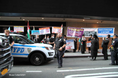 New York,Assembly Members Daniel Rosenthal and Simcha Eichenstein hold a protest to #EndJewHatred at Ben & Jerry’s, and to oppose antisemitic and illegal commercial boycotts against Jews and Israel. Ben & Jerry’s at 200 W. 44th Street, Manhattan. HeshyTischler  stirs up the crowd. and a counter protest backing Ben & Jerry's was held across the street from the anti Ben & Jerry's protest