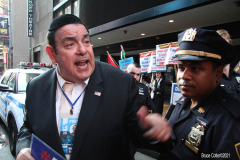New York,Assembly Members Daniel Rosenthal and Simcha Eichenstein hold a protest to #EndJewHatred at Ben & Jerry’s, and to oppose antisemitic and illegal commercial boycotts against Jews and Israel. Ben & Jerry’s at 200 W. 44th Street, Manhattan. HeshyTischler  stirs up the crowd. and a counter protest backing Ben & Jerry's was held across the street from the anti Ben & Jerry's protest