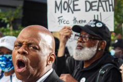 Marvin Mayfield, activist and  former inmate of Rikers Island Prison, speaks to the crowd during a protest against Rikers Island Prison and facilities in front of City Hall, NYC, October 1, 2021.
On September 22, 2021 the death of Stephan Khadu, 24, just a few days after Abdul Karim, became the 12th inmate to die at Rikers Island Prison in 2021. After various inquiries and investigations, activist groups such as:  Women Prison Coalition, HALT Solitary Confinement, Vocal New York and Jails Action Coalition  organized the protest to gather former inmates, family and supporters together, to demand answers from local authorities and political figures regarding the system of prison management, process of bail and incarceration of people who inevitably find themselves in prison without a conviction. 
The protest moved from City Hall onto a Broadway intersection and blocked traffic up to a half a mile long for almost an hour. 
(C) Bianca Otero, October 1, 2021