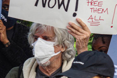Demonstrators during a protest against Rikers Island Prison and facilities in front of City Hall, NYC, October 1, 2021.
On September 22, 2021 the death of Stephan Khadu, 24, just a few days after Abdul Karim, became the 12th inmate to die at Rikers Island Prison in 2021. After various inquiries and investigations, activist groups such as:  Women Prison Coalition, HALT Solitary Confinement, Vocal New York and Jails Action Coalition  organized the protest to gather former inmates, family and supporters together, to demand answers from local authorities and political figures regarding the system of prison management, process of bail and incarceration of people who inevitably find themselves in prison without a conviction. 
The protest moved from City Hall onto a Broadway intersection and blocked traffic up to a half a mile long for almost an hour. 
(C) Bianca Otero, October 1, 2021
