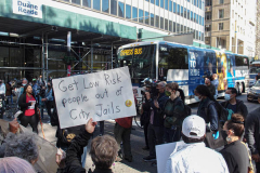 Demonstrators during a protest against Rikers Island Prison and facilities in front of City Hall, NYC, October 1, 2021.
On September 22, 2021 the death of Stephan Khadu, 24, just a few days after Abdul Karim, became the 12th inmate to die at Rikers Island Prison in 2021. After various inquiries and investigations, activist groups such as:  Women Prison Coalition, HALT Solitary Confinement, Vocal New York and Jails Action Coalition  organized the protest to gather former inmates, family and supporters together, to demand answers from local authorities and political figures regarding the system of prison management, process of bail and incarceration of people who inevitably find themselves in prison without a conviction. 
The protest moved from City Hall onto a Broadway intersection and blocked traffic up to a half a mile long for almost an hour. 
(C) Bianca Otero, October 1, 2021