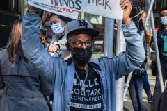 Demonstrators during a protest against Rikers Island Prison and facilities in front of City Hall, NYC, October 1, 2021.
On September 22, 2021 the death of Stephan Khadu, 24, just a few days after Abdul Karim, became the 12th inmate to die at Rikers Island Prison in 2021. After various inquiries and investigations, activist groups such as:  Women Prison Coalition, HALT Solitary Confinement, Vocal New York and Jails Action Coalition  organized the protest to gather former inmates, family and supporters together, to demand answers from local authorities and political figures regarding the system of prison management, process of bail and incarceration of people who inevitably find themselves in prison without a conviction. 
The protest moved from City Hall onto a Broadway intersection and blocked traffic up to a half a mile long for almost an hour. 
(C) Bianca Otero, October 1, 2021